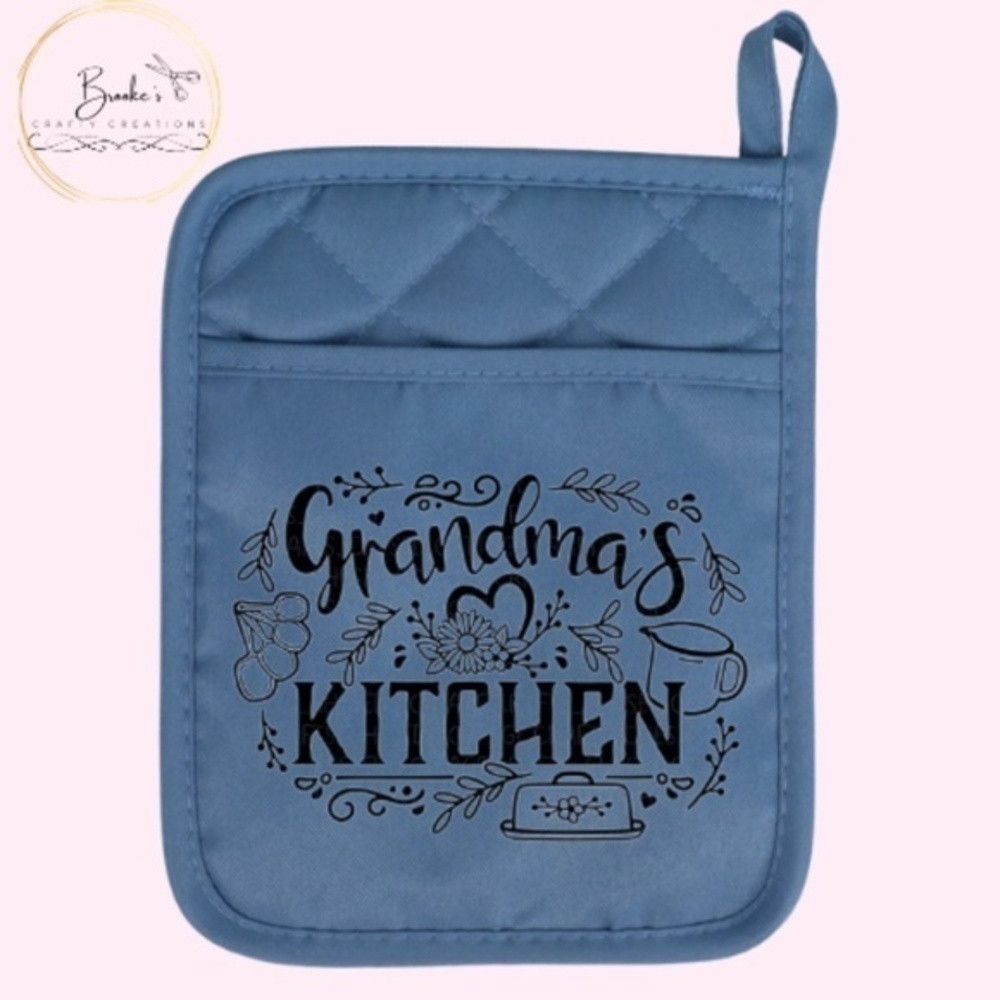 Grandma's Kitchen Blue Pot Holder Mitt